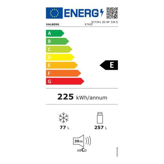 Koelkast 2deuren VALBERG 2D NF 334 E X742C