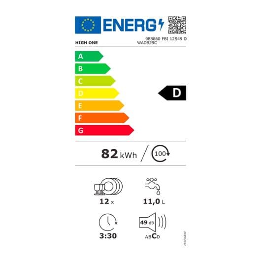 Integreerbare vaatwasser 12 bestekken HIGH ONE FBI 12S49 D WAD