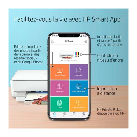 Imprimante HP Envy 6022e multifonction Jet d'encre couleur Copie Scan - 3 mois d' Instant ink inclus avec HP+ 