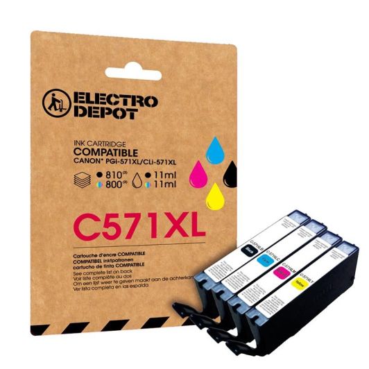 Cartouche d'encre ELECTRO DEPOT compatible Canon C571 pack XL noir et couleurs