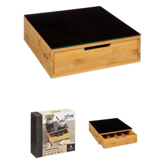 Rangement dosettes tiroir bambou/noir