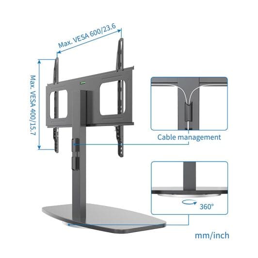 Support pied EDENWOOD TV de 81 à 165 cm MDF noir 