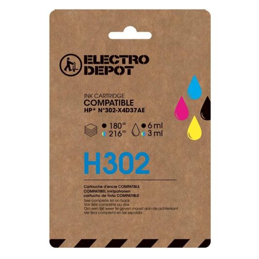 Cartridge ELECTRO DEPOT compatibel HP H302 zwart en kleuren