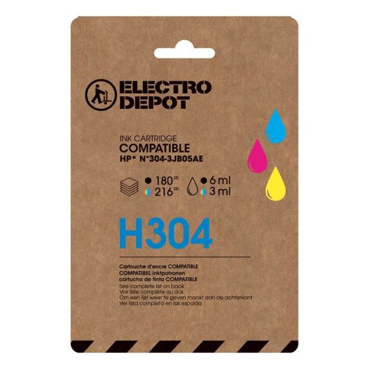 Cartouche d'encre ELECTRO DEPOT compatible HP H304 pack noir et couleurs