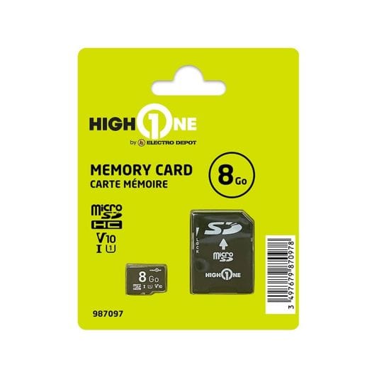 Carte Micro SD HIGH ONE 8Go + adapteur