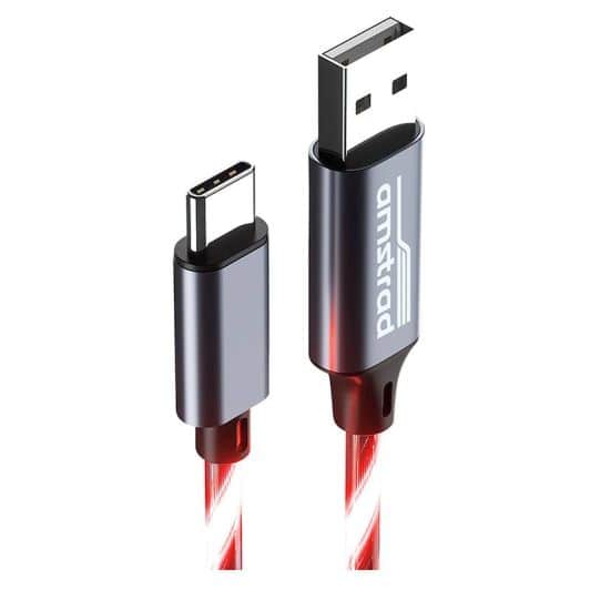 Kabel AMSTRAD USB-A/USB-C LED rood