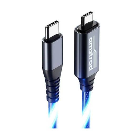 Câble AMSTRAD USB-C/USB-C LED BLEU