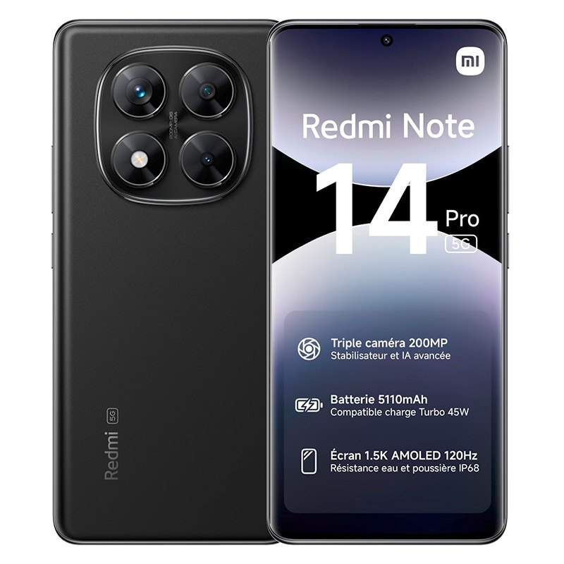  Smartphone XIAOMI Redmi Note14 Pro 5G 256Go Zwart + Hoesje