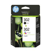 Cartouches d'encre HP 302 pack de 2 : 1 de Trois couleurs (Cyan, Magenta, Jaune) et 1 Noire authentiques (X4D37AE)