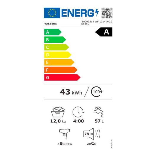 Lave-linge hublot 12 kg VALBERG WF 1214 A-20 W566C