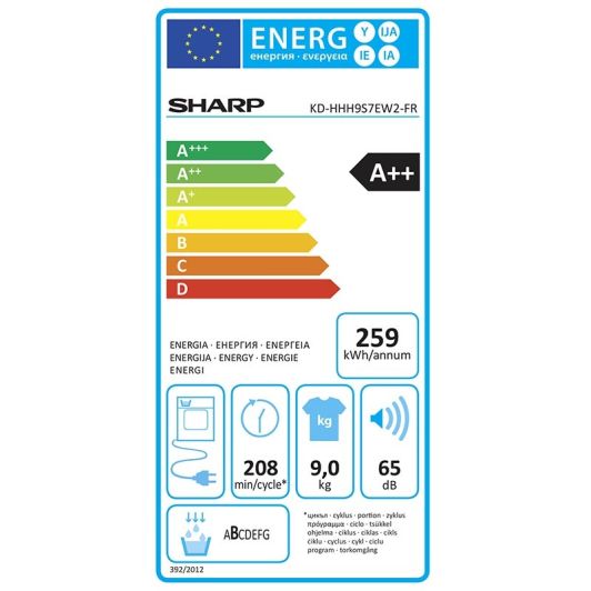 SHARP KD-HHH9S7EW2 Droogkast cond. + warmtepomp 9Kg