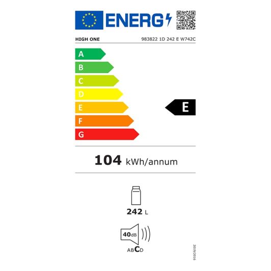 1 deur Koelkast HIGH ONE 1D 242 E W742C
