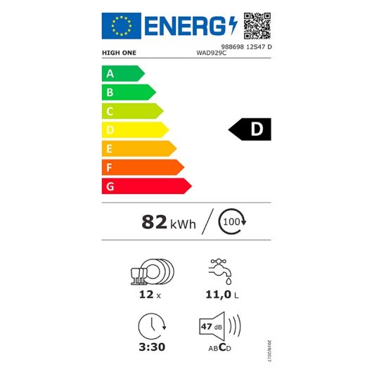 Vaatwasser 12 bestekken HIGH ONE 12S47 D WAD929C Wit