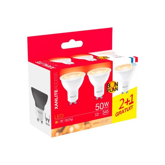 Lot de 3 ampoules XANLITE GU10  45LM 3000K