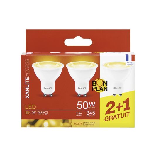 Lot de 3 ampoules XANLITE GU10  45LM 3000K