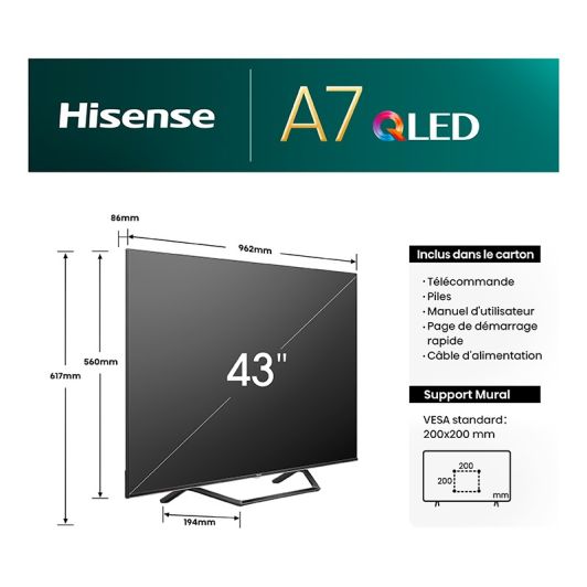 HISENSE 43A7NQ - TV 4K QLED SMART