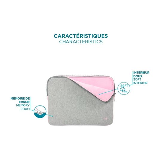Housse pour ordinateur à mémoire de forme jusqu'à 14'' - Gris & Rose - Skin