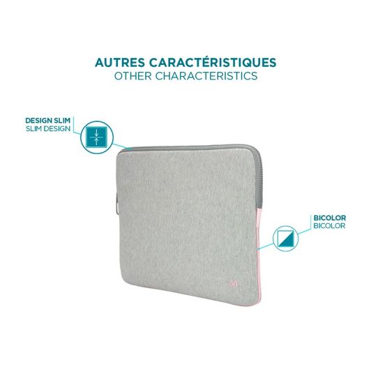Housse pour ordinateur à mémoire de forme jusqu'à 14'' - Gris & Rose - Skin