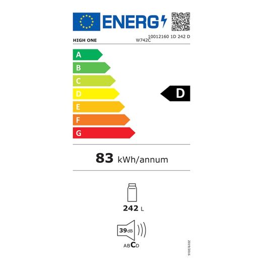 1 deur Koelkast HIGH ONE 1D 242 D W742C