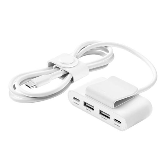 Belkin BoostCharge – Chargeur USB 4 Ports (2 USB-C + 2 USB-A, 30W, câble 2 m, clip, éco-conçu)