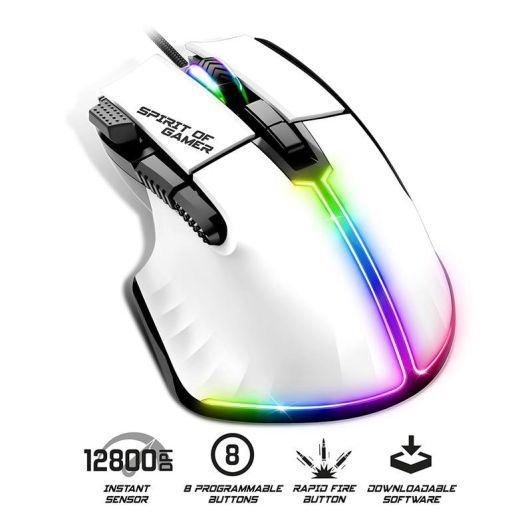 Souris gaming SPIRIT OF GAMER Blanche – 12800 DPI / 8 boutons / Tir rapide