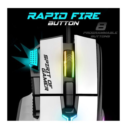 Souris gaming SPIRIT OF GAMER Blanche – 12800 DPI / 8 boutons / Tir rapide