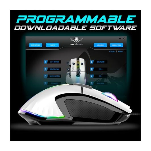 Souris gaming SPIRIT OF GAMER Blanche – 12800 DPI / 8 boutons / Tir rapide
