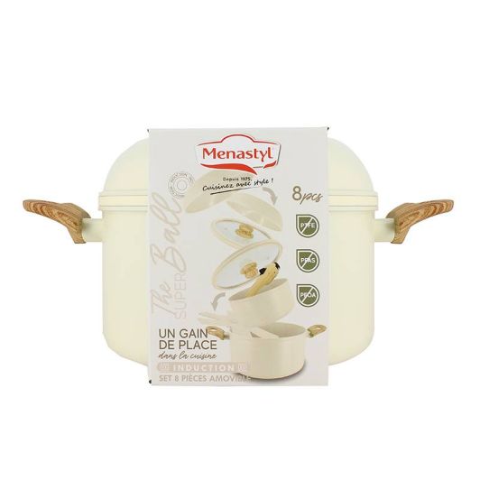 MENASTYL the Superball Pannenset 8-delig - Ecru - Alle Warmtebronnen incl. Inductie