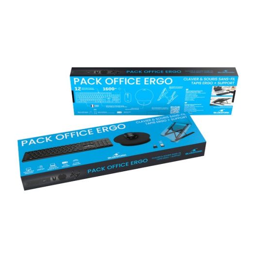 Pack Office BLUESTORK daadloos 4-en-1 – toetsenbord , Muis 1600 DPI & PC-houder