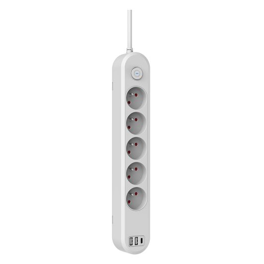 Multiprise LINK2HOME 5 prises + 3 USB A et C et interrupteur