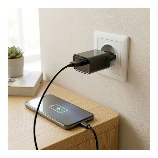 NETSTROOMLADER 2,4A + 1M USB-C-KABEL Zwart