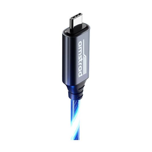 Kabel AMSTRAD USB-C/USB-C LED blauw